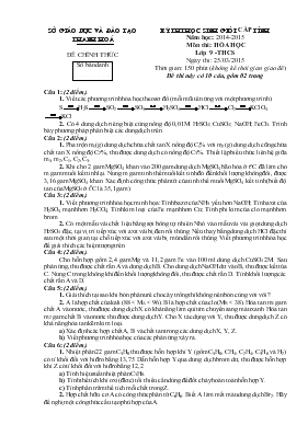 Kỳ thi học sinh giỏi câp tỉnh năm học 2014 - 2015 môn thi Hóa học lớp 9 - THCS